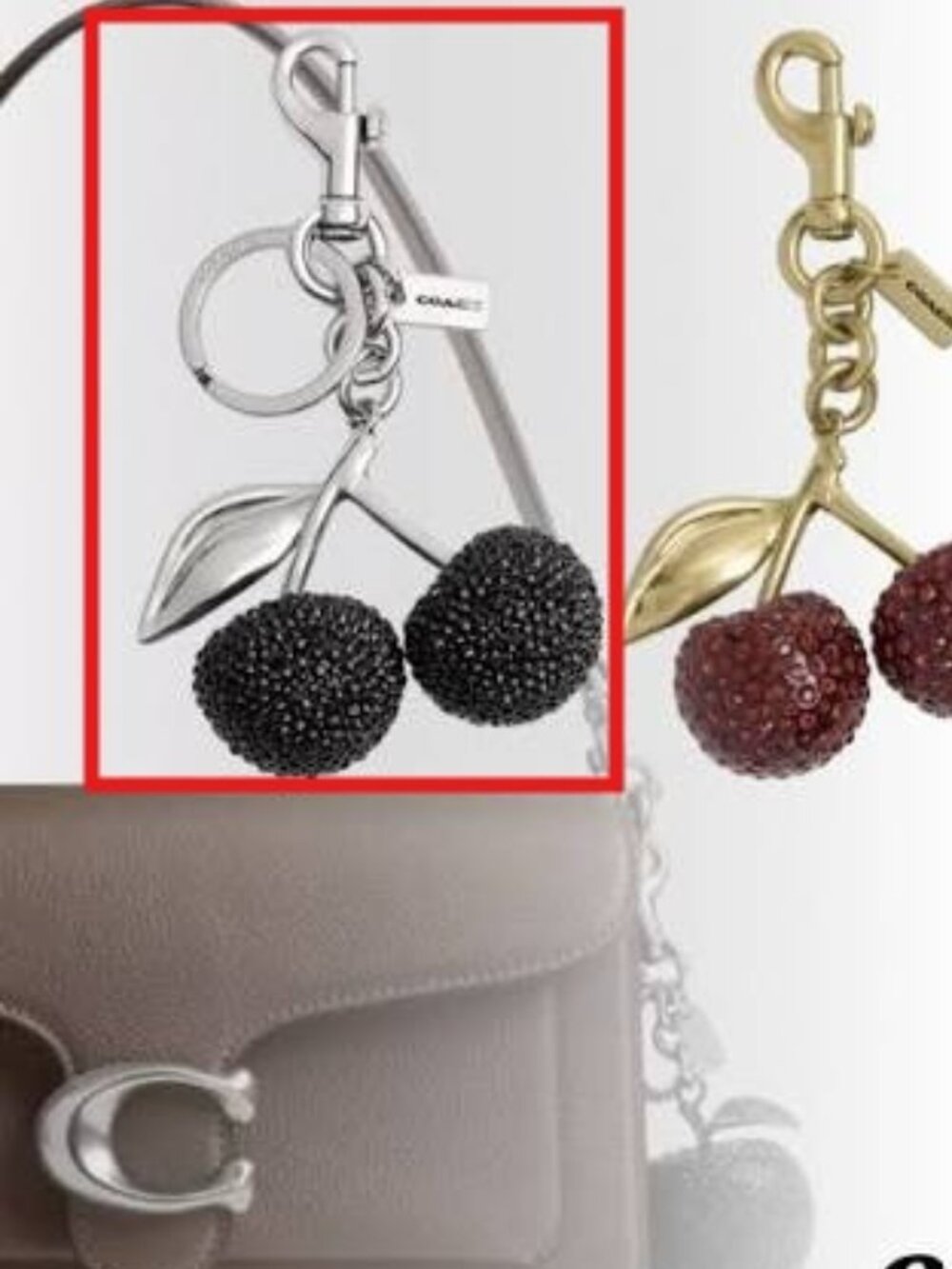 Coach Black Crystal Cherry Bag Charm CCD32 - Purchase includes charm dust bag -